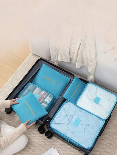 6pcs/1pc Summer Travel Storage Bags, Large Capacity Luggage Organizer Bags, Multi-Functional Toiletry Bag, Cosmetic Bag, Handbag, Clothes Storage Bag, Suitable For Lipstick, Makeup Brushes, Makeup Pens, Eyeshadow, Mirror, Eyeliner, Lip Gloss, Skincare, Toothbrush, Toothbrush Cup, Soap, Shampoo, Comb, Watch, Phone, Necklace, Jewelry, Digital Products,Pouch,Makeup Pouch,Travel Essential