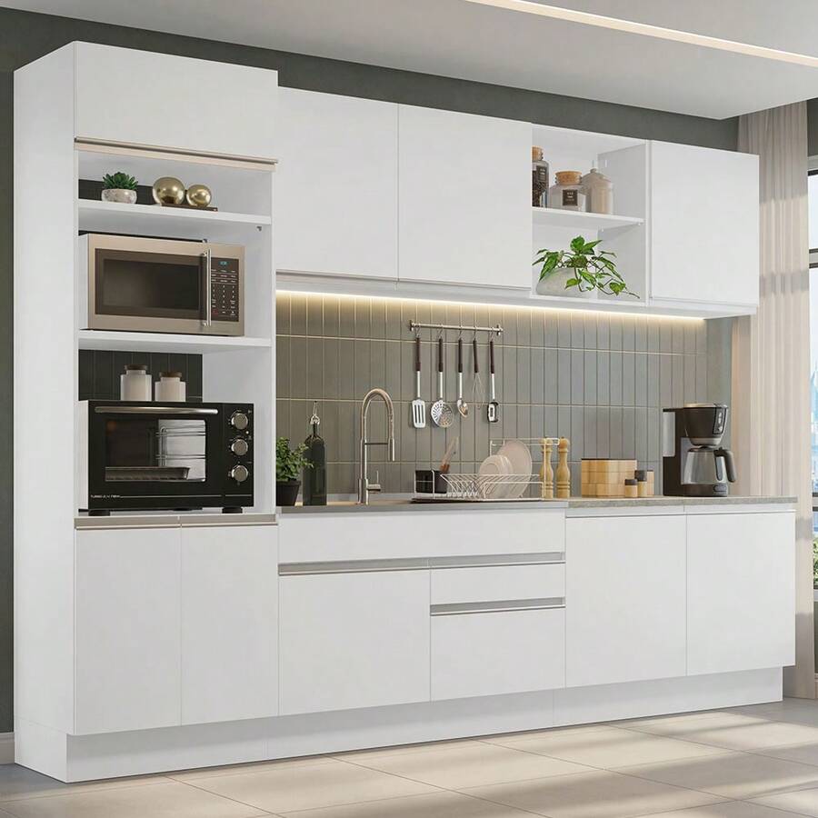 Complete Kitchen Cabinet 310cm Glamy Madesa 02 White Color - 白色 - 查看 1