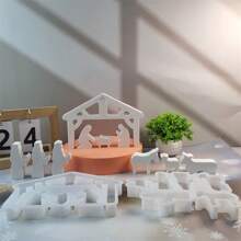 2pcs Nativity Scene Silicone Mold, Stable Christmas Silicone Mold For Candles, Crafts, Home Decor, Reusable Epoxy Resin Casting Mold