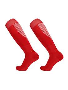 1 Pair Kids Thin Soccer Socks, Boys Girls Striped Knee-High Sports Socks, 7-12 Years Old Children Athletic Training Socks