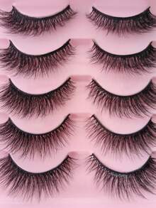 Ouye3 5 Pairs Of Natural False Eyelashes, Fluffy And Thick False Eyelashes, Imitation Mink Fur, Curled False Eyelashes - Black - View 3
