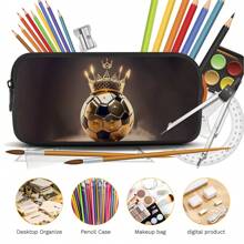 3 件套足球、皇冠、彩色、金色足球皇冠主题背包套装 - 斜挎包、铅笔盒和储物袋、耐用涤纶、轻便、时尚混色 - 15吋雙肩包3件套裝 - 查看 7