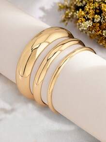 3 件金属波西米亚风格光滑手镯套装，金色简约堆叠手镯，适合狂欢、派对、节日、女友礼物