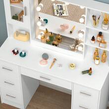 Large Dressing Table With Dimmable LED Mirror And 7 Drawers Makeup Vanity Desk - White - View 4