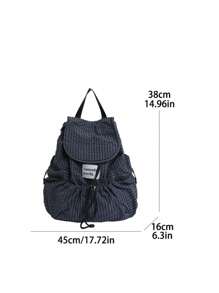 Large Capacity Fashionable Plaid Multi-Pocket Nylon Casual Backpack, Waterproof Lightweight Foldable Drawstring Patch Letter Travel Bag, Summer