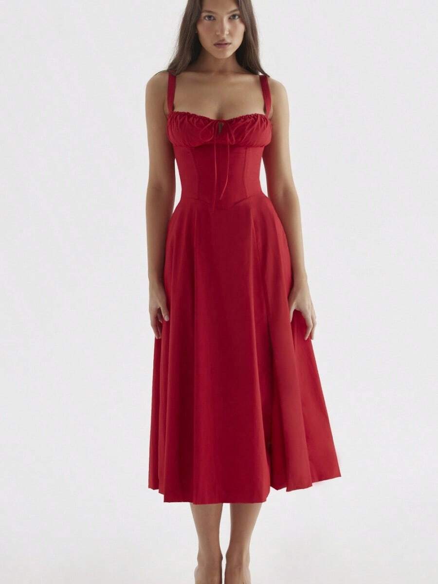 Women Midi Dresses - 紅色 - 查看 1