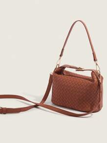 Bolso de mano tejido de piel sintética para mujeres, bolso de moda tipo tote, bolso casual cuadrado pequeño para el hombro, monedero ligero, adecuado para chicas, damas, estudiantes universitarias, jóvenes profesionales, versátil para combinar con atuendos