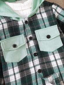 BrownBark 2pcs/Set Boys Casual Outdoor Outfit, Plaid Pocket Hooded Long Sleeve Shirt + Casual Long Pants, Autumn/Winter Children Clothes