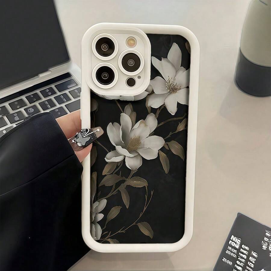 1pc Flower Pattern Phone Case With Precise Cutouts To Protect Camera, Shock-Absorbing Design Compatible With IphoneX XS/ 11 Pro Max/12 Pro Max/13 Pro Max/14 Pro Max/15 Pro Max/16 Plus/16 Pro Max,Phone Cover Protective, The Best Birthday Gift For Your Friends And Family, Suitable For Both Men And Women - White - View 1
