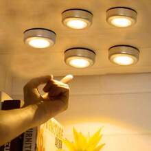 5pcs Wireless LED Round Push Lights, Battery Rechargeable, Adhesive Back, Portable & Easy Installation, Suitable For Hallway, Bathroom, Bedroom, Kitchen, Cabinet, Stairs Home Decor