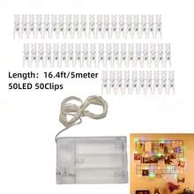1 pieza Luces de cuerda con pinzas para fotos con pilas, luces de hadas con 30/50 pinzas LED, luces de cuerda LED de 32.8ft/16.4ft/9.84ft utilizadas para colgar tarjetas de fotos en las paredes del dormitorio para decoraciones navideñas, de jardín, de Acción de Gracias, de boda, fiestas y decoración del hogar, decoración de habitaciones, decoración de invierno