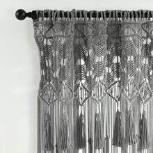 LUSH DECOR Boho Macrame Tassel Cotton Window Curtain/RoomDivider/WeddingBackdrop/WallDecor Neutral Single 40X84 Halloween-Fall Decor-Room Decor - Gray - 查看 3