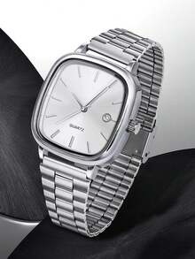 1pc Men's Quartz Watch, Simple And Casual, With Date Display, Strap Non-Adjustable, Men's Gifts, Suitable For Father's Day, Back To School Season Gifts And Daily Wear, Box Not Included - Black - View 5