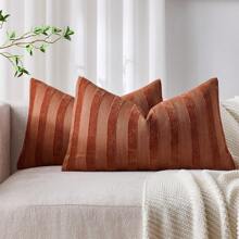 1 Stück/2 Stück ROST 3D gestreifte Kissenbezüge (Kissenfüllung nicht enthalten), moderne, modische, weiche Chenille und Kunstleinen-Mischung in zweifarbig gestreifter, bequemer Kissenhülle, geeignet für Sofa, Schlafzimmer, Dekoration, ganzjährig