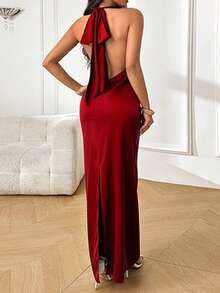 WOWDARK 夏季缎面露背吊带优雅派对连衣裙，适合情人节、约会、聚会、派对、旅行、度假、海滩等场合，也适合春季婚礼等场合。 - 紅色 - 查看 6