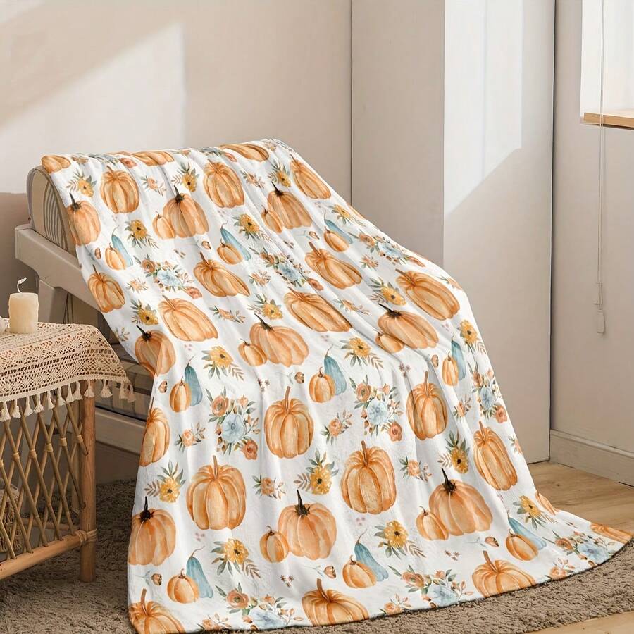 Cozy Farmhouse Fall Flannel Throw Blanket - Soft  Pumpkin, Leaf & WheatDesign, Warm Autumn Colors For Home Decor Or Seasonal Comfort,Halloween Party ThemeBlanket , Suitable For All Seasons, Washable, Machine Washable, Lightweight, Breathable, Comfortable, Warm, Unique,Polyester 280gsm, Suitable For Him And Her, Suitable For Napping, Camping, Traveling, Family, Daily Life Office Decoration, Birthday Anniversaries, Valentine's Day, Thanksgiving, Christmas, Halloween, Mother's Day, Father's Day, Weddings, New Year Gifts For Her, Him, Family, Boyfriend, Girlfriend Father, Family Member, Mother, Lover, Daughter, Son, Grandfather, Grandmother, Friend,Classmate And Pet. Sofa,Bed,Car,Bedroom,Living Room,Office, Outdoor Camping, Beach,Wall Decoration Ships
