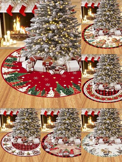 1pc Christmas Tree Skirt, Diameter 60/90CM Available, Gingerbread Man, Santa Claus & Snowman, Christmas Tree, Christmas Garland, Gnome Themes, Suitable For Christmas Tree Decoration, Christmas Home Decor Christmas Decorations Room Decor Winter Christmas Decorations Home Christmas Gifts Christmas Decor