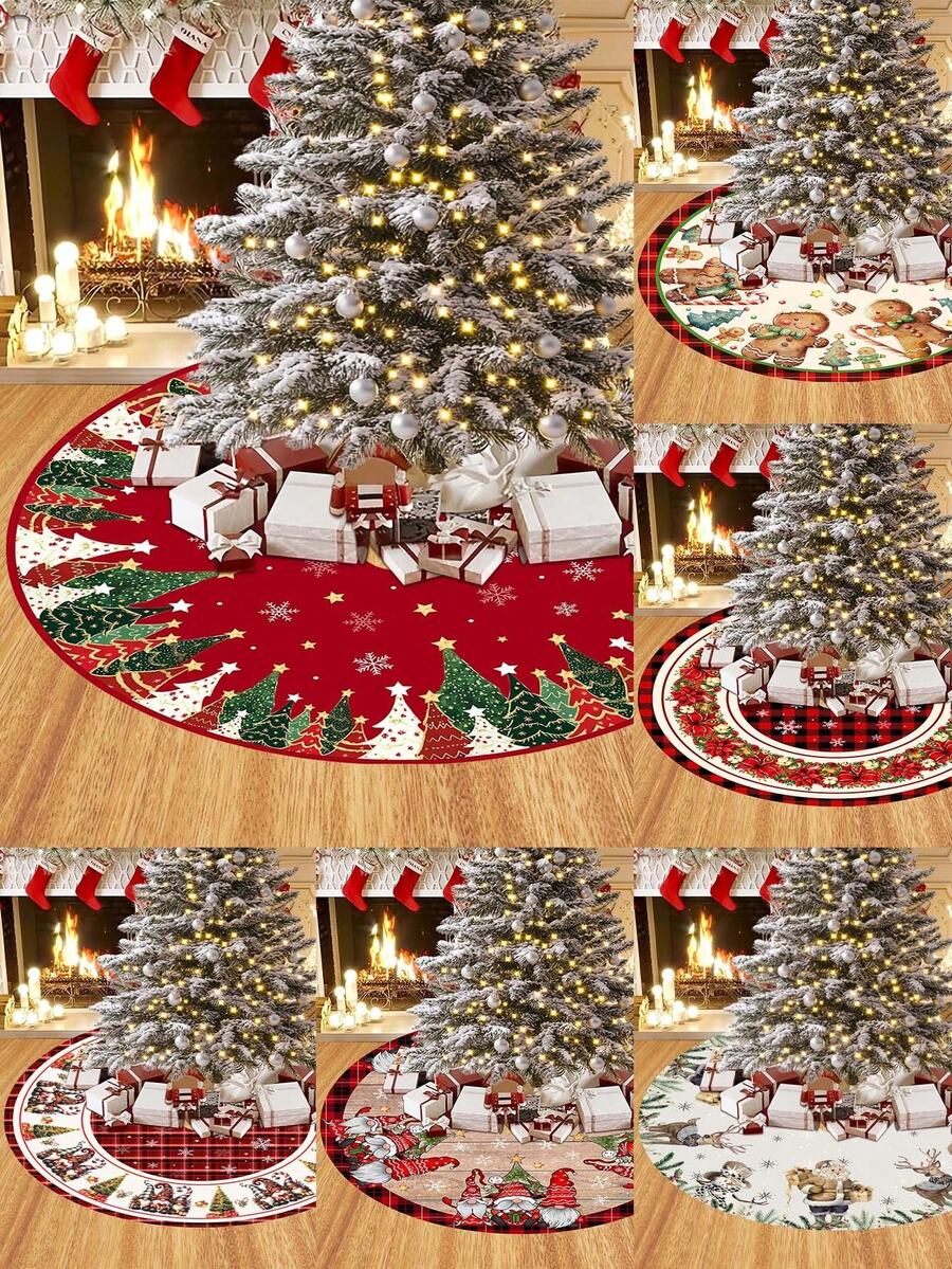 1件装圣诞树裙，直径60/90厘米可选，图案包括姜饼人、圣诞老人和雪人，适用于圣诞树、圣诞花环和侏儒主题装饰，可用于圣诞树装饰、圣诞家居装饰、房间装饰、冬季圣诞装饰、家居圣诞礼物等。