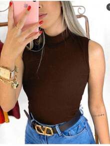 High Neck Blouse Fashion Blogger - 鏽棕色 - 查看 1