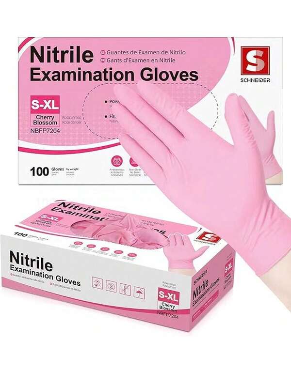 1Pc Box Pink Disposable Gloves Latex Free Gloves For Cleaning Nail Tattoo Hair Salon Garden Beauty Salons, Tattoo Artists, Estheticians, Hair-Dyeing, Hair-Styling, Epoxy & Resin Work Gloves,Great For Home, Office, And Professional Uses