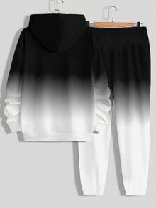 Nuevo conjunto de sudadera con capucha para hombres de primavera y otoño, sudadera con capucha y pantalones de chándal de manga larga con degradado de negro y blanco, conjunto de chándal casual personalizado con estampado geométrico para hombres