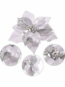5pcs Christmas Glitter Red Flower Artificial Christmas Tree Ornaments, For Christmas Wedding Wreath Floral Decor - Multicolor - View 13