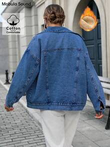 休闲时尚牛仔夹克，保暖内衬，适合日常穿着，秋冬季 - 藏蓝色 - 查看 8