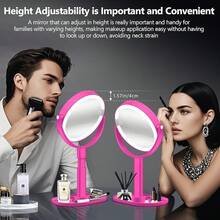 Espejo de maquillaje con luces, espejo de aumento 30X con luz e interruptoráctil, espejo de tocador con luz de 3 colores y 80 LEDs, espejo de escritorio ajustable en altura con luces, blanco - Rosa Fucsia - Ver 2