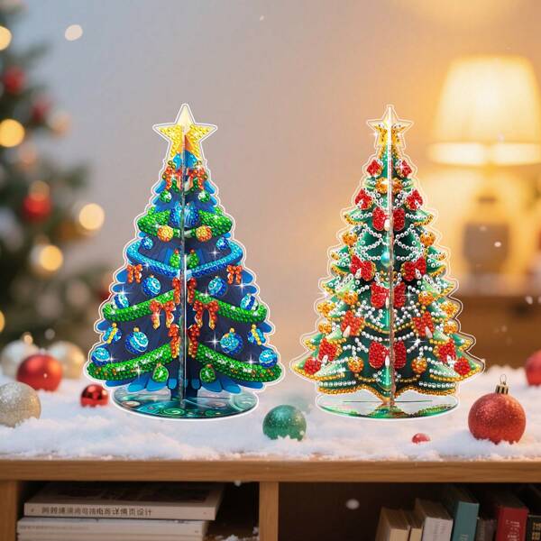 1-3pcs 3D Diamond Painting Christmas Tree Kit, DIY Diamond Art Mosaic Craft, Desktop Decor Stand, Home Decor, Holiday Decoration, Christmas Handmade Gift