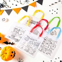 12pcs Halloween Theme Coloring DIY Tote Bag Set, Includes Pumpkin, Witch And Other Fun Patterns, Handmade Painting And Coloring, Creative Craft, Party Favor Bags, Holiday Gift Bags, Halloween, Party Decor - Multicolor - View 5