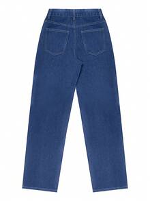 NVFelix Blugi de damă, lejeri, cu picior drept, spălați și uzați, eleganți și stilați, stil Y2K, albaștri, perfecți pentru iarna, Ziua Recunoștinței și Anul Nou - Albastru - Vizualizare 11