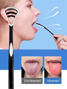 10/1pc Portable Tongue Cleaner Scraper, Tongue Coating Remover For Bad Breath - Black - View 2