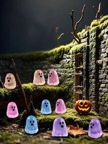 12 piezas/6 piezas Decoraciones mini de resina de fantasmas que brillan en la oscuridad, accesorios de decoración DIY, ornamentos de micro paisaje mini, adecuados para decoración de fiestas, decoración de Halloween, regalos festivos, decoración del hogar