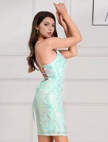 Sequin Homecoming Dresses Teens Women Sparkly Strap Bodycon Cocktail Party Night Prom Dress Vestidos De Fiesta ElegantesHalloween Christmas New Year - Light Green - 查看 3