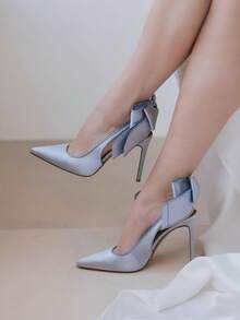 Women's Stiletto High Heels Pumps Fashion Back Big Bowknot Pointed Toe Solid Sexy Party Wedding Dress Pumps Woman - 藍色 - 查看 3