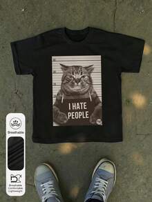 Women's Funny Cat Letter Print Round Neck Short Sleeve Simple Casual Everyday T-Shirt Tops Women's Summer Everyday Casual Street Style Tops Cute T-Shirts - Black - View 4