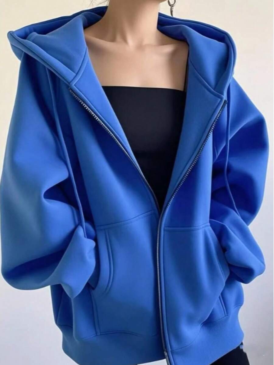 Women's Hooded Sweatshirt With Zipper - Royal Blue - View 1