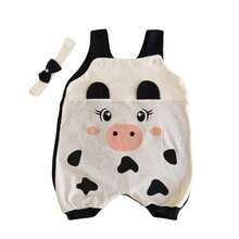 Overalls + Hair Bow Set – Baby Girl Teddy Bear Print Size RN To 3 Months - 米色 - 查看 6