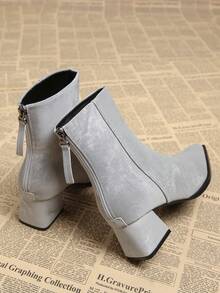 2025 Autumn New Elegant Minimalist Silver Women's Boots, Chunky Heel High Heel Pointed Toe Shoes, Ankle Boots, Versatile Fashion Short Boots For Autumn/Winter