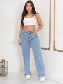 Women's Jeans - 淺色水洗藍 - 查看 6
