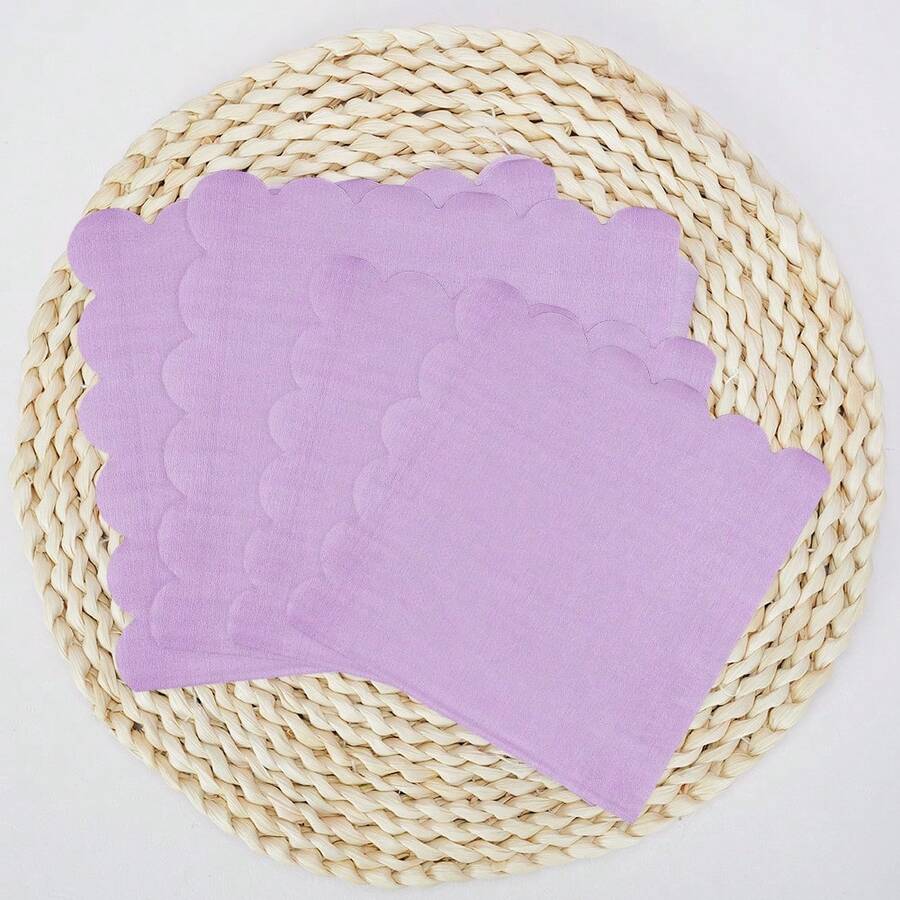 20 piezas/40 piezas/100 piezas Servilletas moradas con borde ondulado, servilletas de bebida y postre con forma floral y borde ondulado en color lila para decoración de cumpleaños, boda, fiesta de novia, aniversario, recepción y eventos - Morado - Ver 1
