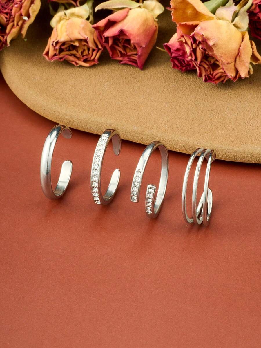 4pcs Adjustable Toe Rings, Women's Open Toe Rings, Knotted Toe Rings, Summer Beach Foot Jewelry, Inlaid Zirconia, Silver/Gold/Rose Gold - Multicolor - View 1