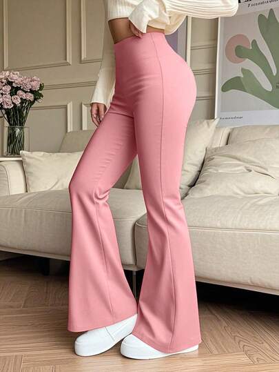 Plus Size Solid Color High Waist Stretch Flared Pants Sports Yoga Pants Compression Leggings Running Fitness Pants, Spring And Summer Breathable Quick-Drying Sports Trousers, Women's Leggings, Women's Clothing