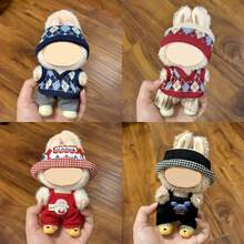[Clothes Only] 17cm Labubu Clothes Suitable For 17cm Labobo Dolls, LBB Figurines And Other Dolls That Can Wear Clothes - Labobo Red & Blue Knitted Hat Set, Black & Red Suspender Pants Set For Labubu