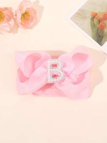 1 pièce Bandeau à nœud large de couleur unie élégante de la lettre A à Z, convient aux filles et aux bébés, serre-tête nœud perle doux, accessoire cheveux en satin, décoration de cheveux à la mode - Rose bonbon - Voir 29
