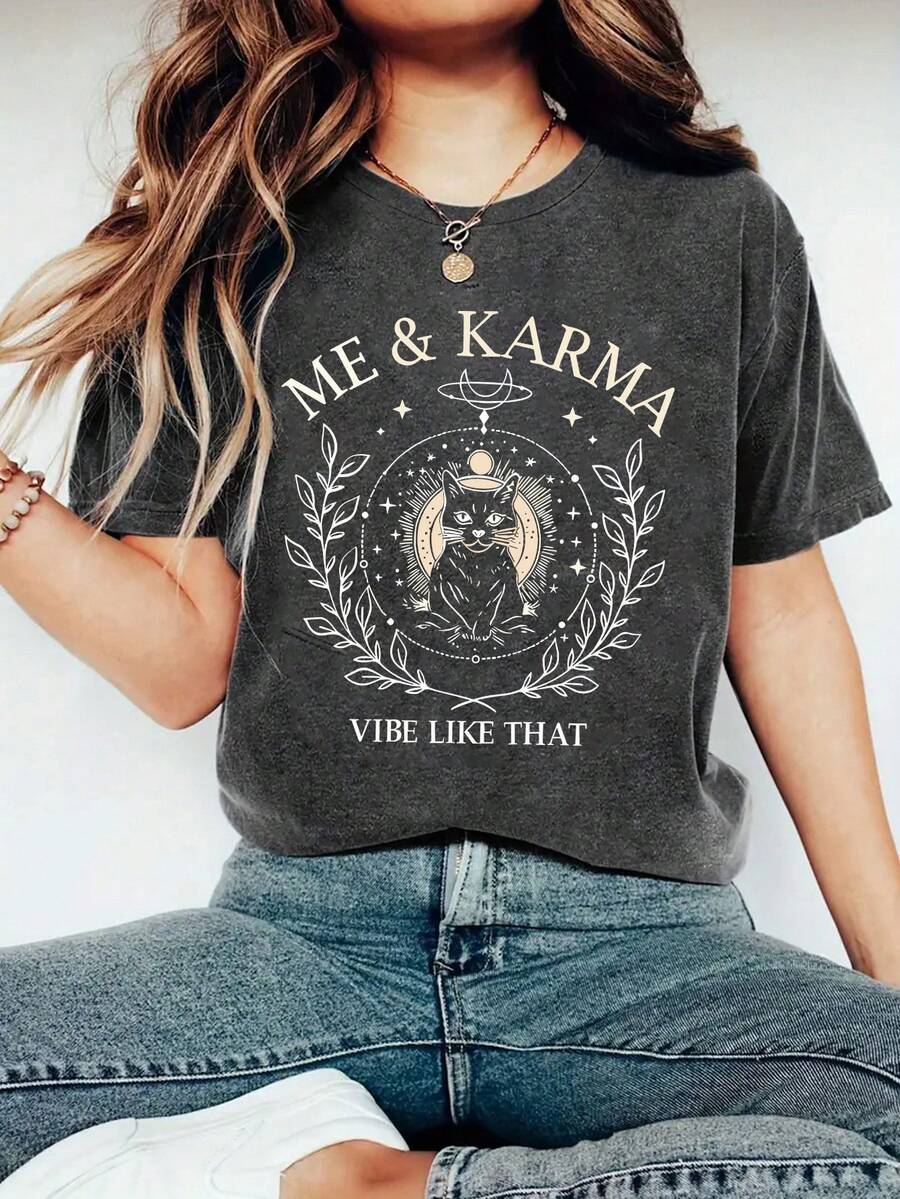 Women's Casual Short Sleeve Round Neck T-Shirt - 深灰色 - 查看 1