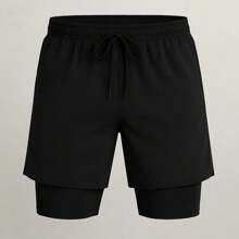 Men's 2-In-1 Double Bermuda Shorts Gym Casual Workout Inner Pocket