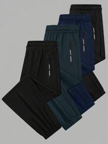 Set da 4 pantaloni della tuta casual, da ragazzo e adolescente, vestibilità morbida, colore unito, in vita elastica, per attività all'aperto in primavera/autunno