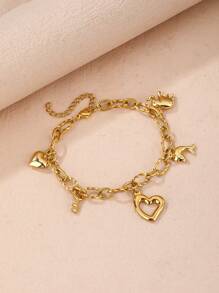 1 件时尚不锈钢心形与海洋串饰手链 - 金色 - 查看 1