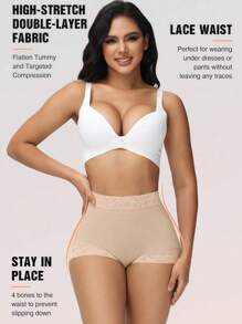 1 pieza Shorts moldeadores de mujer de cintura alta con control de barriga y levantamiento de glúteos, antideslizantes, aptos para uso diario y deportes
